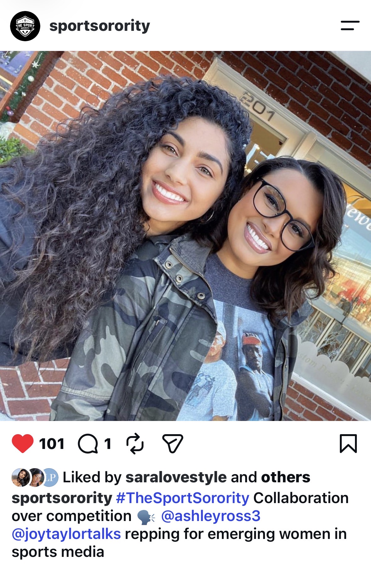 Instagram post of two sports media women captioned collaboration over competition