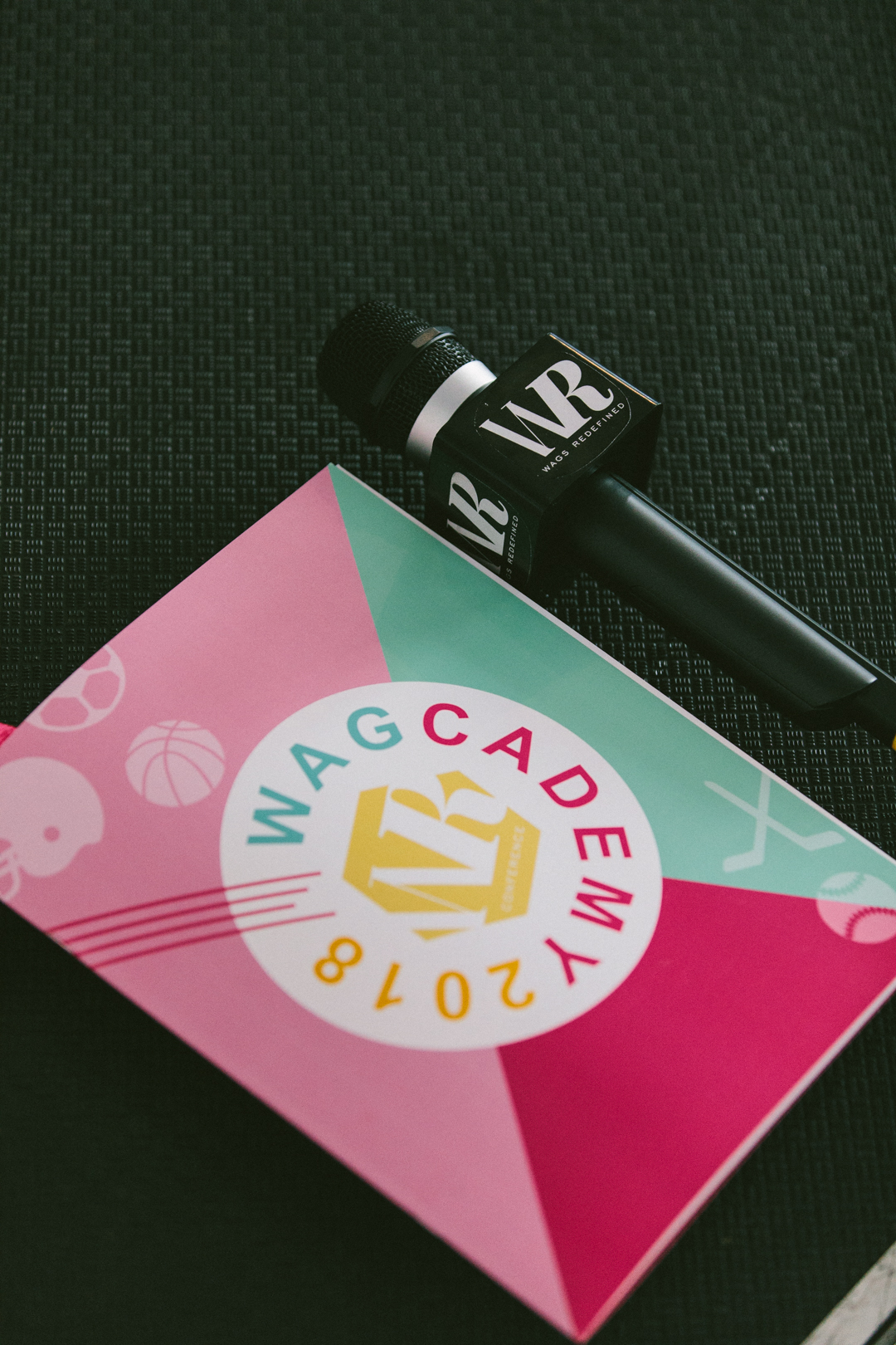 WAGcademy program booklet beside a WAGS Redefined branded microphone