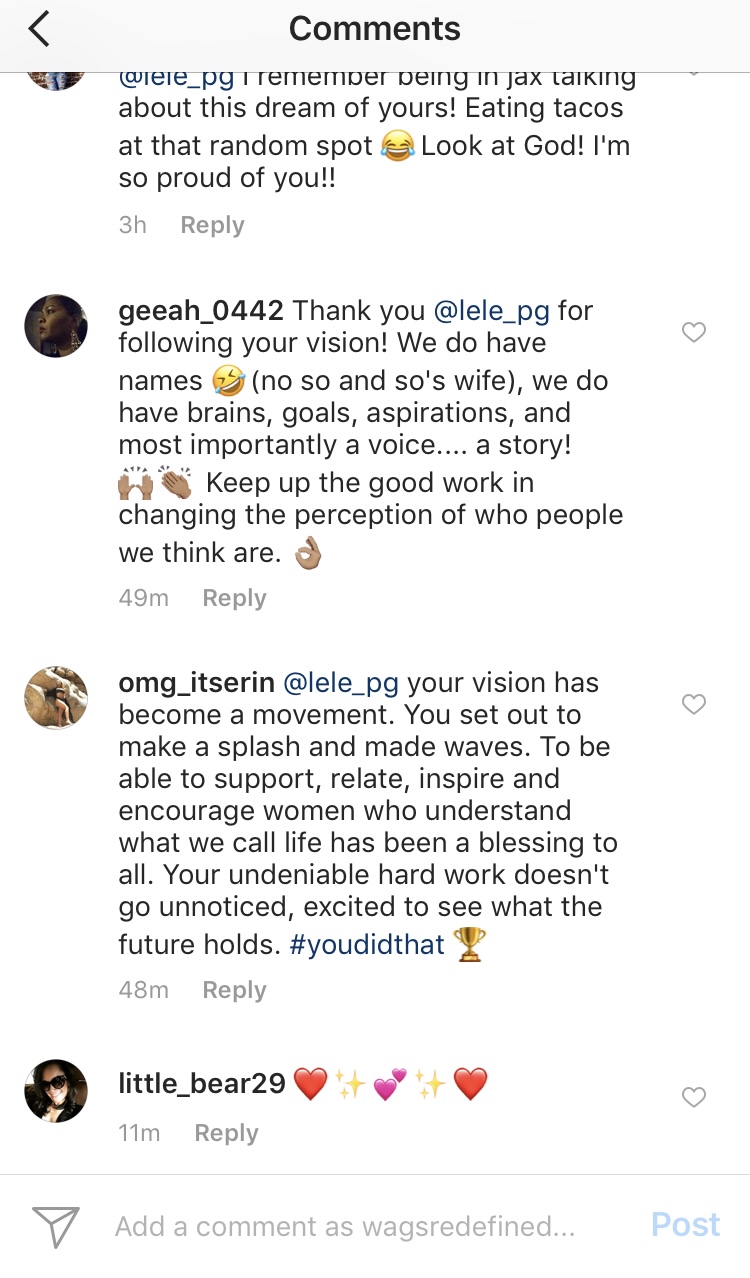 Instagram comment reading 'your vision has become a movement. You set out to make a splash and made waves' with the hashtag #youdidthat