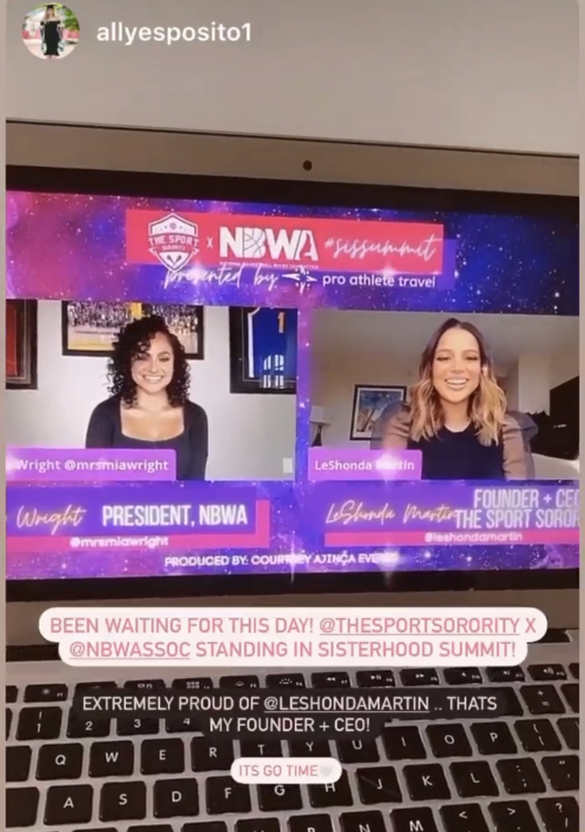 Instagram story of the SIS Summit opening session with both founders on screen