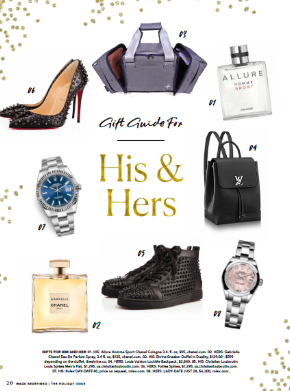 Gift Guide for His and Hers page from the WAGS Redefined Holiday Issue