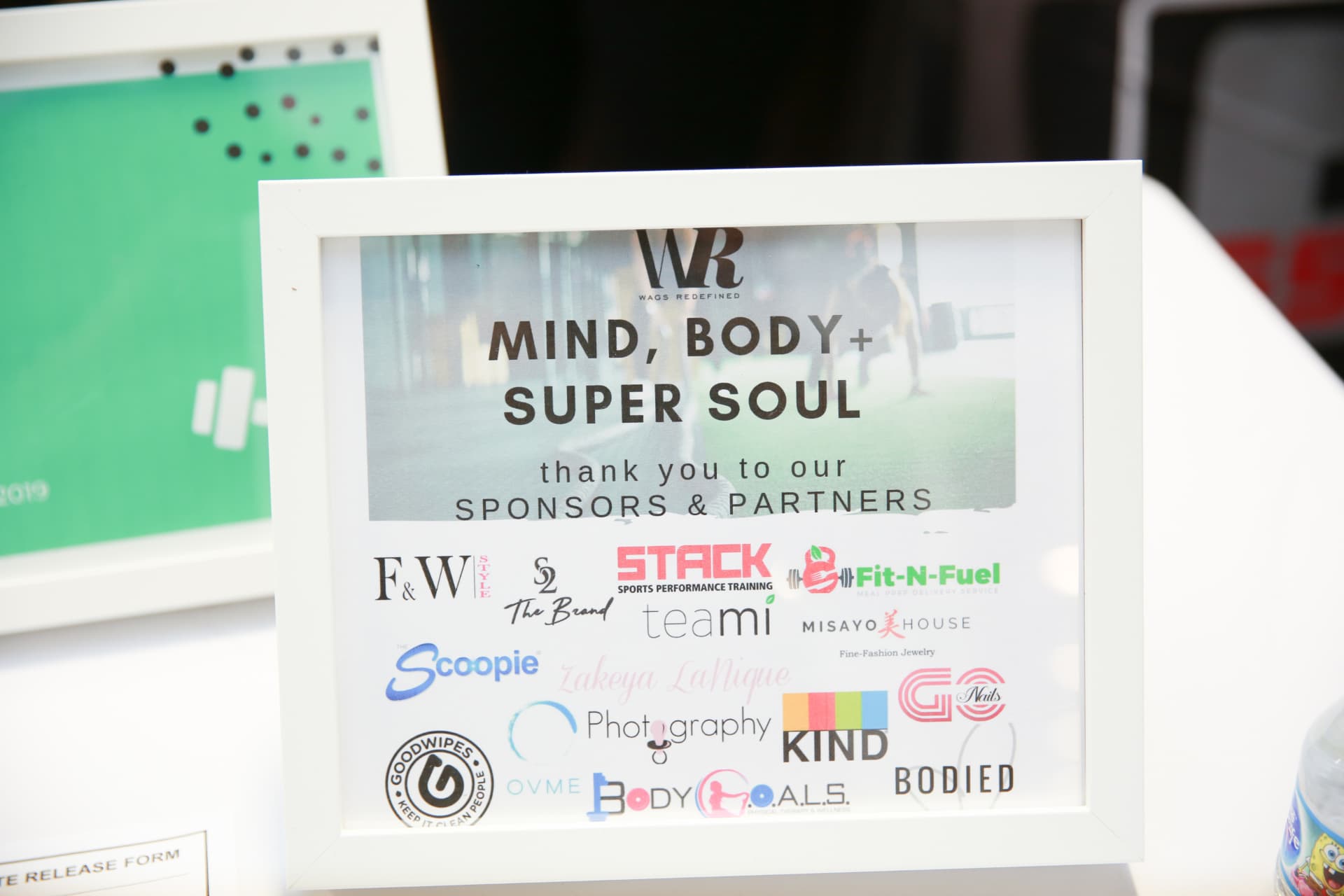 Framed Mind, Body + Super Soul sponsor and partner thank-you sign at the Atlanta event