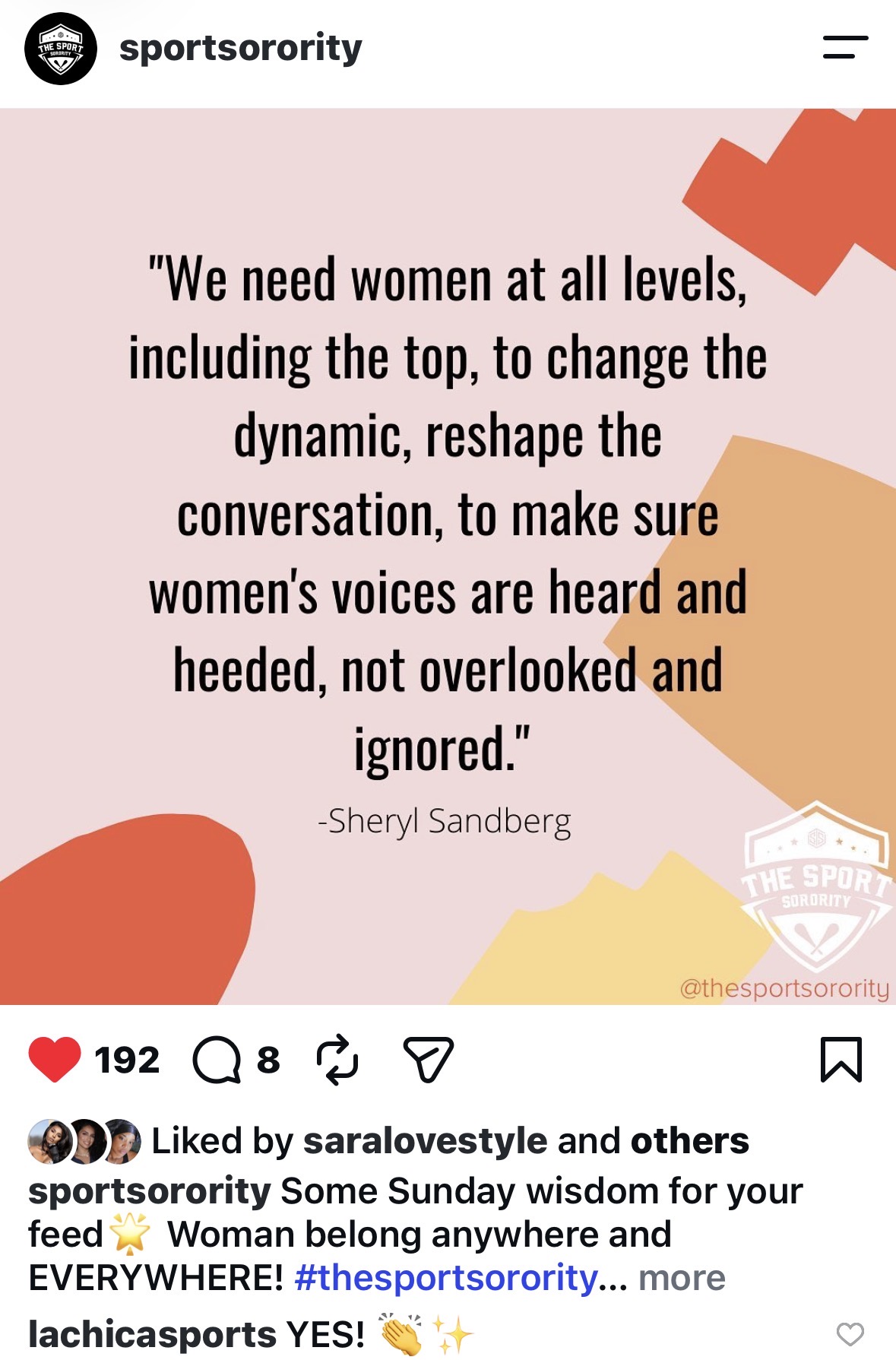 Instagram quote graphic featuring a Sheryl Sandberg quote about women's voices